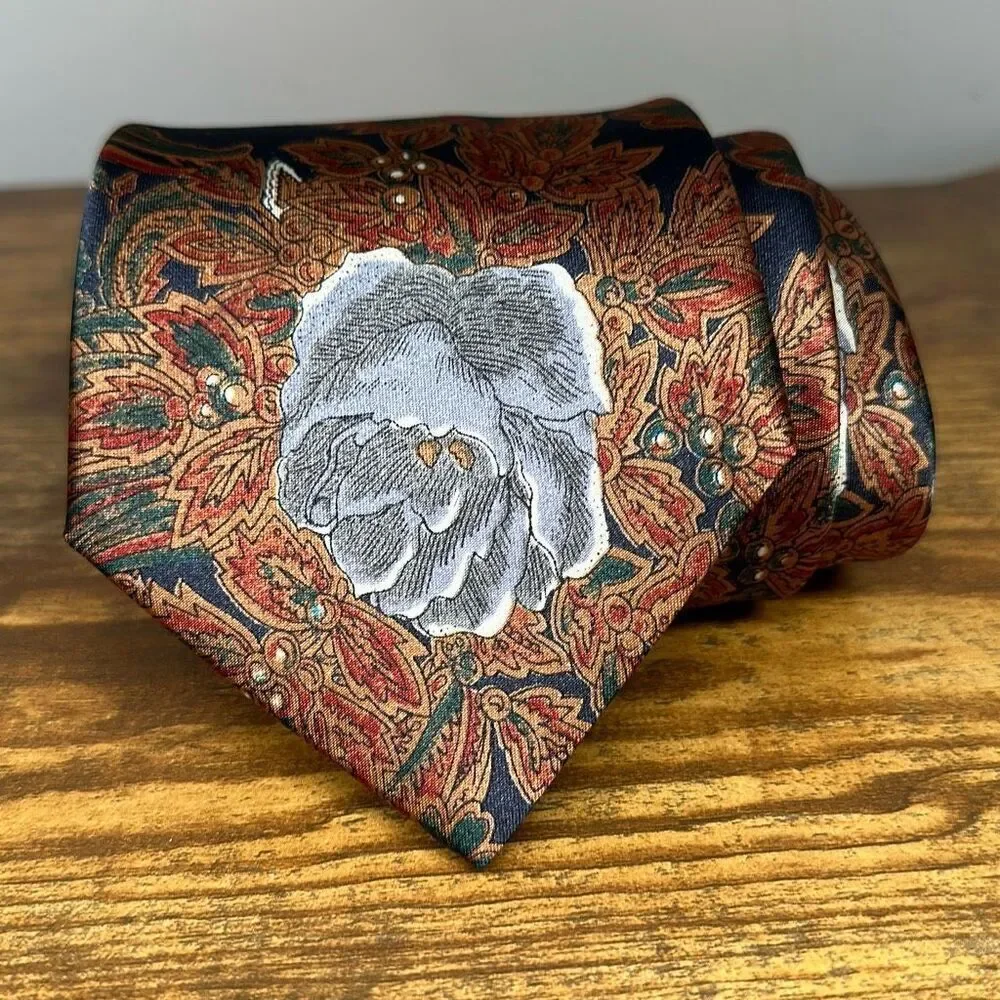 Etienne Aigner 100% Tricel Made in‎ USA Tie Necktie Floral Paisley Blue